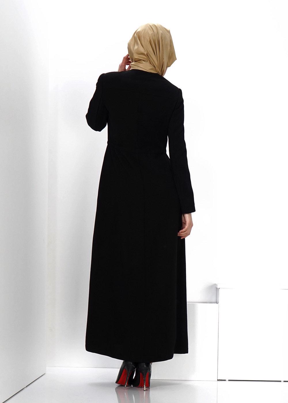 Tesettür giyim SİYAH T 1343  ALVİNA ARMANİ 77 PARDESÜ 38/48 TEK38