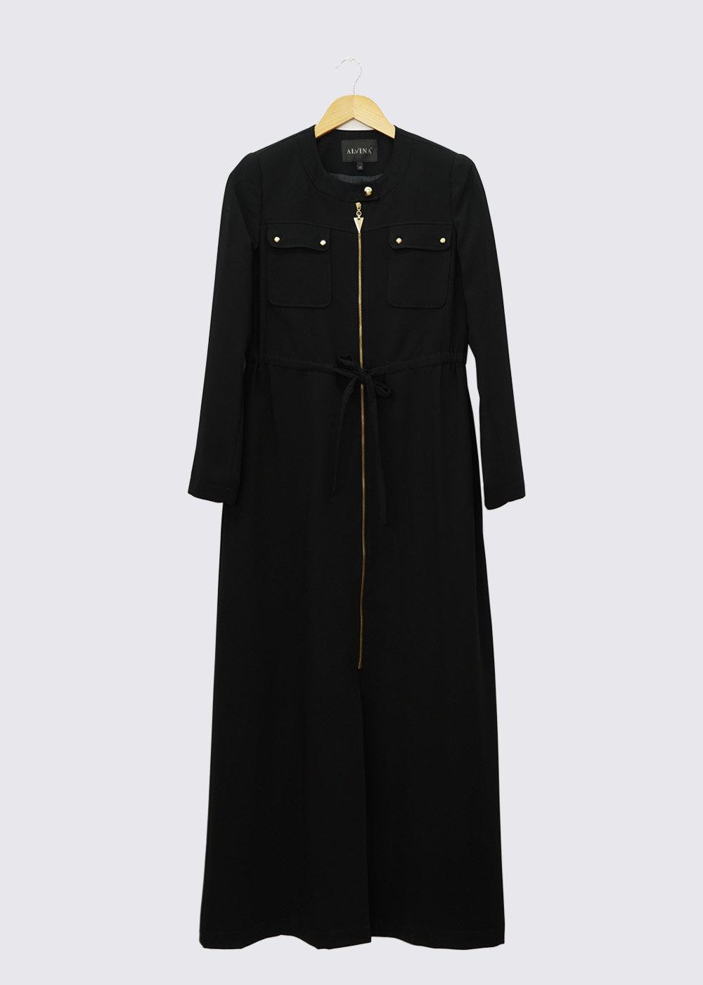 Tesettür giyim SİYAH T 1343  ALVİNA ARMANİ 77 PARDESÜ 38/48 TEK38