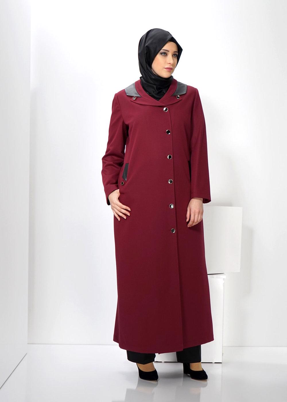 Vêtements hijab ROUGE BORDEAUX ALVİNA DÉTAIL EN CUIR FINITION BOUTONNÉE 1415
