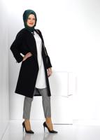 Tesettür giyim SİYAH ALVİNA DÜĞMELİ TRENÇKOT 1404 
