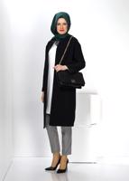 Tesettür giyim SİYAH ALVİNA DÜĞMELİ TRENÇKOT 1404 