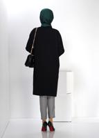 Tesettür giyim SİYAH ALVİNA DÜĞMELİ TRENÇKOT 1404 