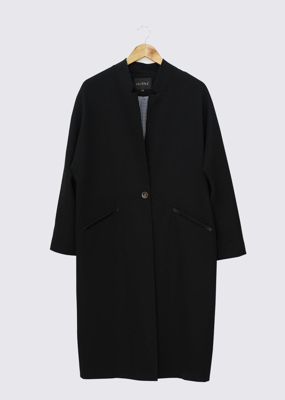 Tesettür giyim SİYAH ALVİNA DÜĞMELİ TRENÇKOT 1404 