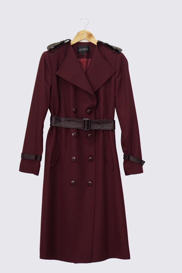 Hijab clothing CLARET RED ALVİNA BELTED BUTTONED TRENCH COAT 1412  - TRENDTESETTÜR
