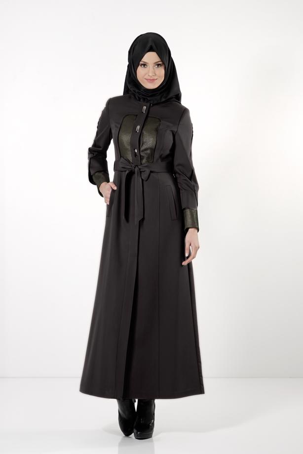 Hijab clothing BLACK ALVİNA SILVERY FABRIC DETAIL TOPCOAT 1602 - TRENDTESETTÜR