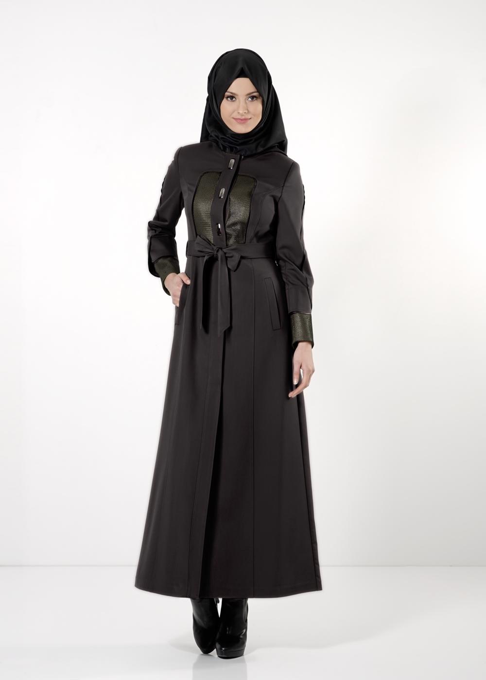 Hijab clothing BLACK ALVİNA SILVERY FABRIC DETAIL TOPCOAT 1602
