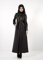 Hijab clothing BLACK ALVİNA SILVERY FABRIC DETAIL TOPCOAT 1602