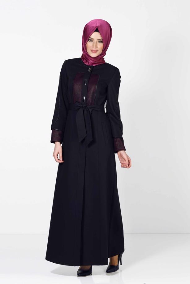 Hijab clothing NAVY BLUE ALVİNA SILVERY FABRIC DETAIL TOPCOAT 1602 - TRENDTESETTÜR