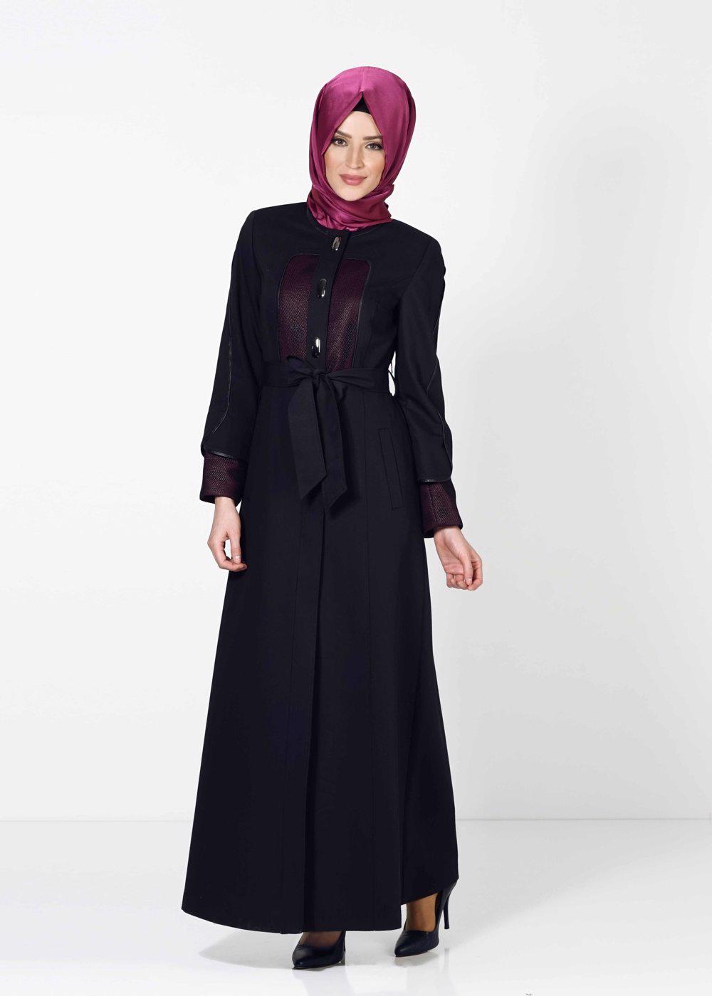Hijab clothing NAVY BLUE ALVİNA SILVERY FABRIC DETAIL TOPCOAT 1602