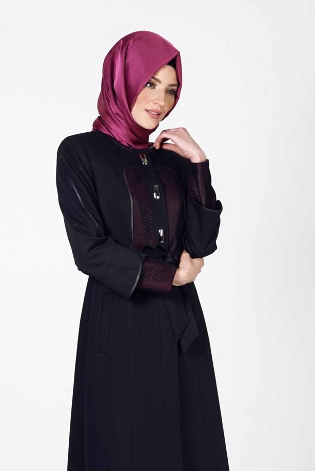 Hijab clothing NAVY BLUE ALVİNA SILVERY FABRIC DETAIL TOPCOAT 1602 - TRENDTESETTÜR