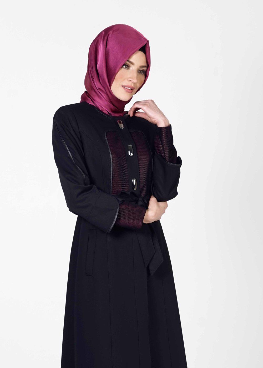 Hijab clothing NAVY BLUE ALVİNA SILVERY FABRIC DETAIL TOPCOAT 1602