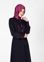 Hijab clothing NAVY BLUE ALVİNA SILVERY FABRIC DETAIL TOPCOAT 1602