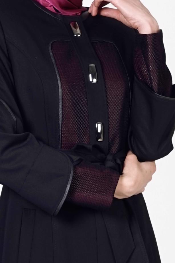 Hijab clothing NAVY BLUE ALVİNA SILVERY FABRIC DETAIL TOPCOAT 1602 - TRENDTESETTÜR