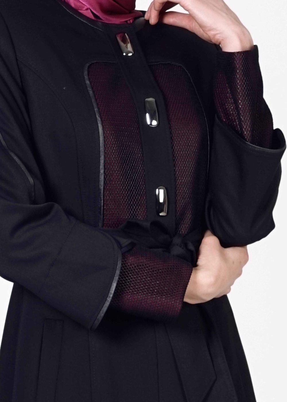 Tesettür giyim LACİVERT ALVİNA PARLAK KUMAŞ DETAYLI PARDESÜ 1602 