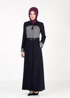 Tesettür giyim LACİVERT T 1631 Alvina  Zegna Tesettür Pardesü