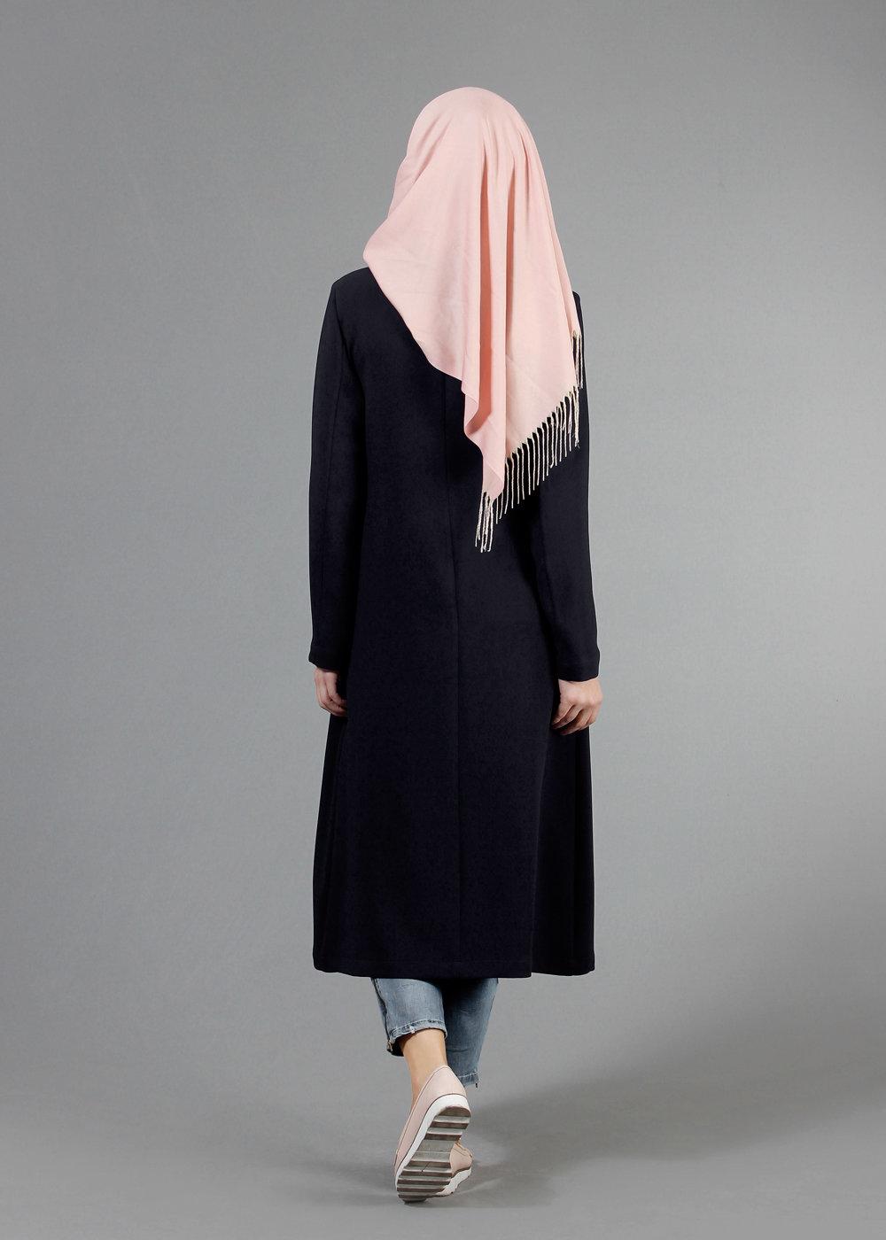 Tesettür giyim SİYAH ALVİNA CEPLİ TRENÇKOT 1791 