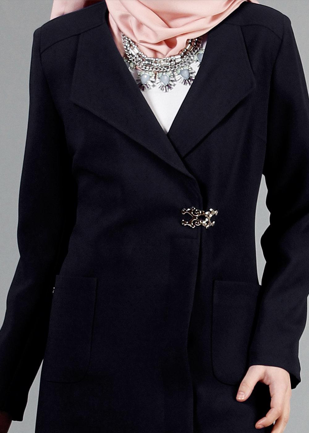 Tesettür giyim SİYAH ALVİNA CEPLİ TRENÇKOT 1791 