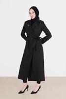 Tesettür giyim SİYAH ALVİNA PAMUKLU KRUVAZE PARDESÜ 1877 