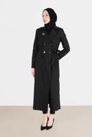 Tesettür giyim SİYAH ALVİNA PAMUKLU KRUVAZE PARDESÜ 1877 