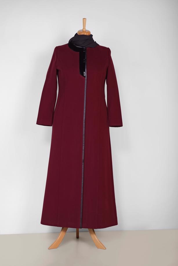 Vêtements hijab ROUGE BORDEAUX MANTEAU ZIPPÉ ALVİNA 9811 - TRENDTESETTÜR