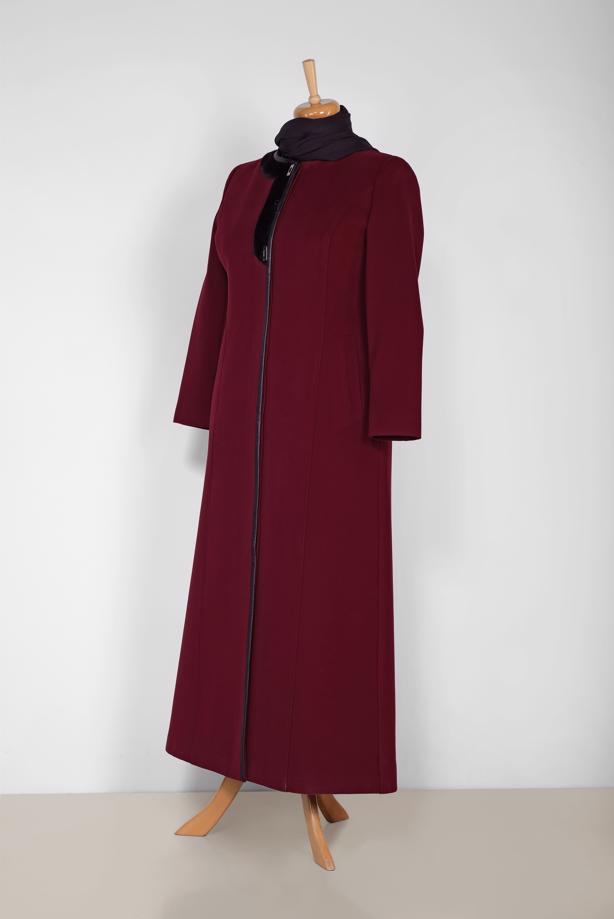 Vêtements hijab ROUGE BORDEAUX MANTEAU ZIPPÉ ALVİNA 9811 - TRENDTESETTÜR