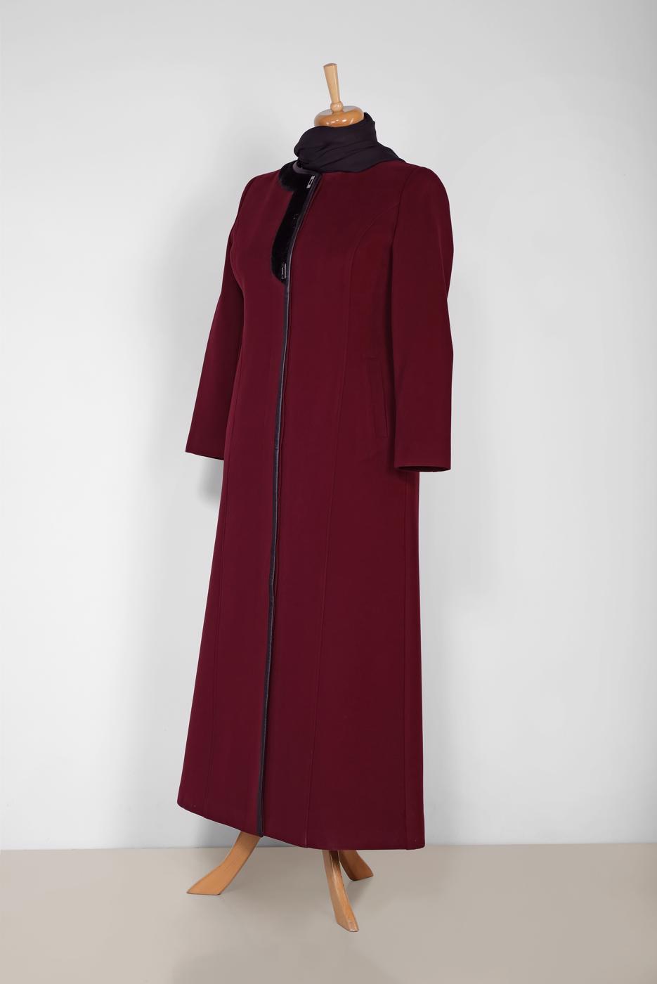 Vêtements hijab ROUGE BORDEAUX MANTEAU ZIPPÉ ALVİNA 9811