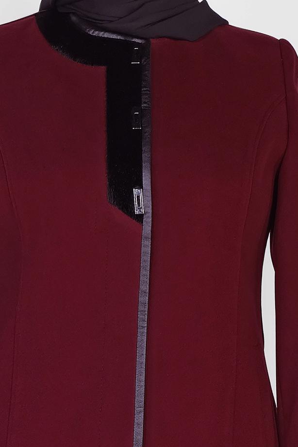 Vêtements hijab ROUGE BORDEAUX MANTEAU ZIPPÉ ALVİNA 9811 - TRENDTESETTÜR