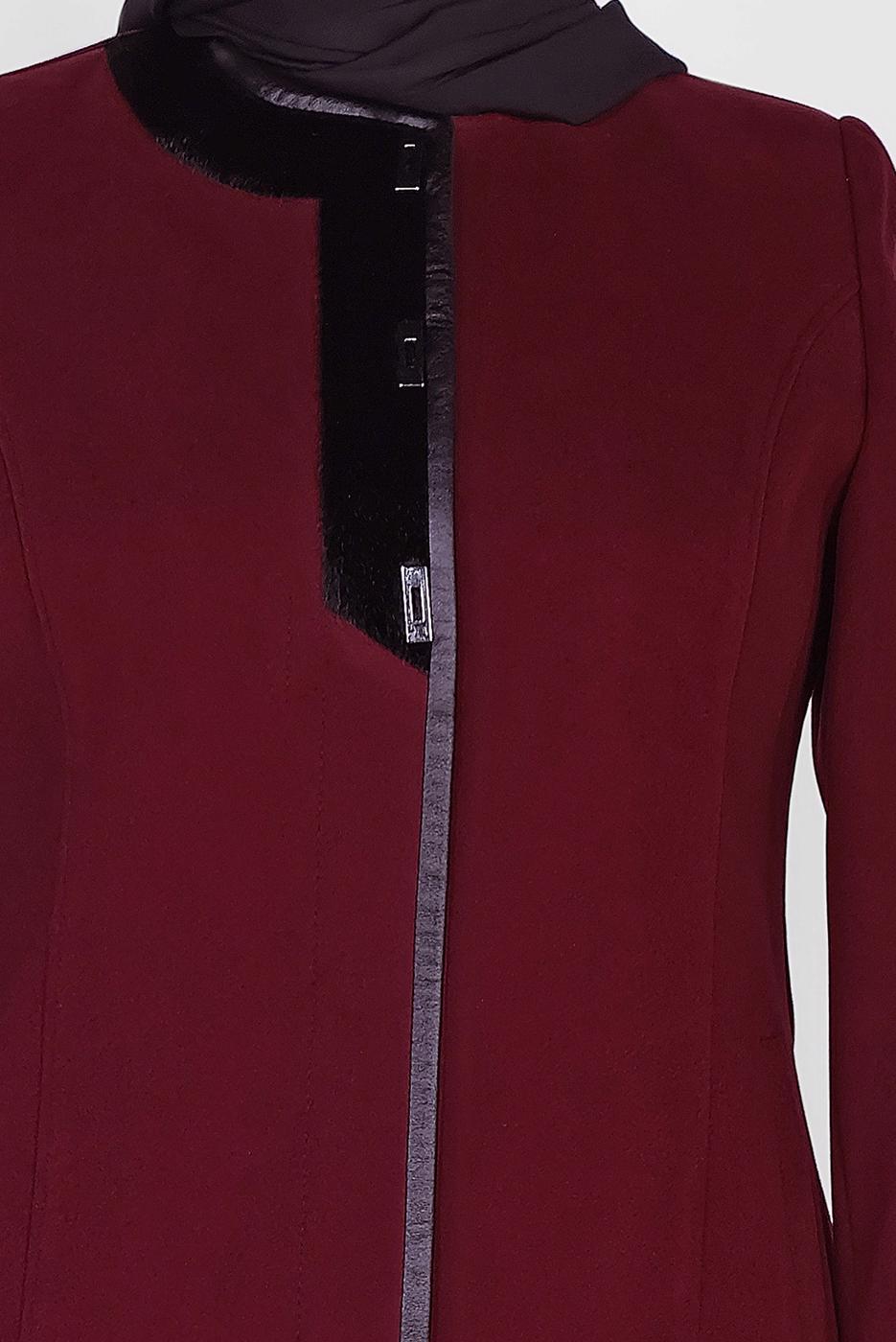 Vêtements hijab ROUGE BORDEAUX MANTEAU ZIPPÉ ALVİNA 9811
