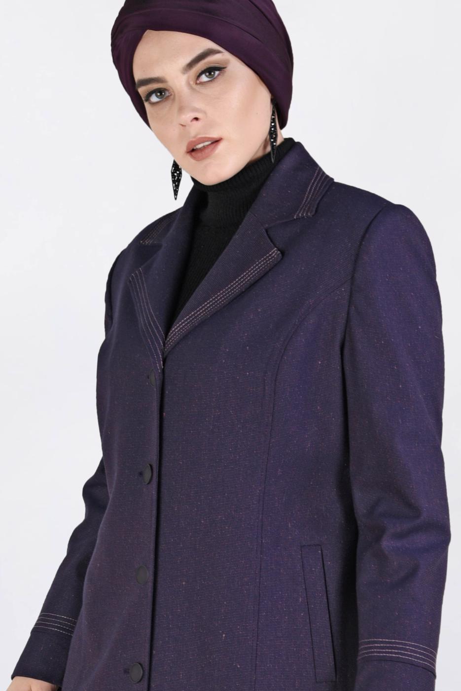 Vêtements hijab POURPRE COUCHE DE FINITION BOUTONNÉE COL CLASSIQUE ALVİNA 1361