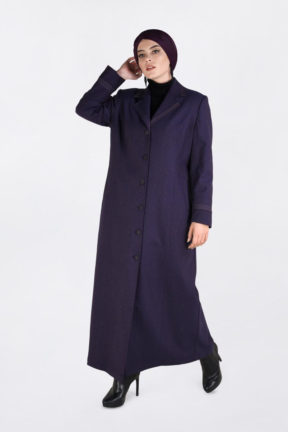 Vêtements hijab POURPRE COUCHE DE FINITION BOUTONNÉE COL CLASSIQUE ALVİNA 1361