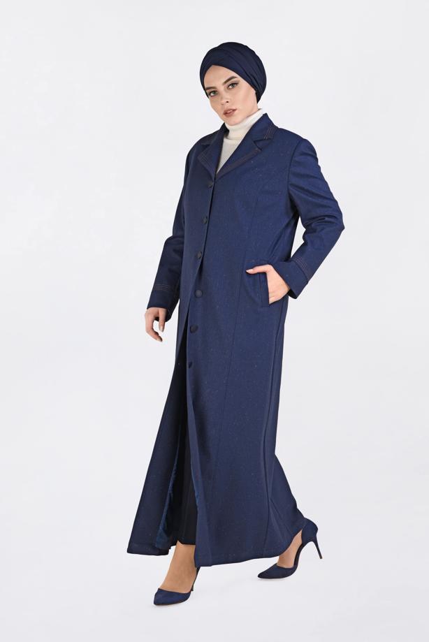 Hijab clothing NAVY BLUE ALVİNA CLASSIC COLLAR BUTTONED TOPCOAT 1361  - TRENDTESETTÜR