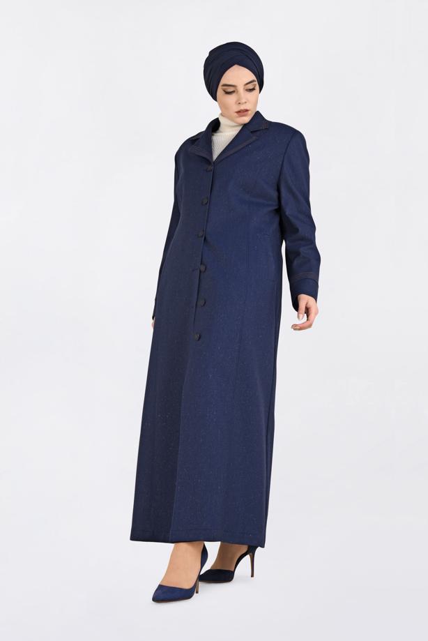 Hijab clothing NAVY BLUE ALVİNA CLASSIC COLLAR BUTTONED TOPCOAT 1361  - TRENDTESETTÜR