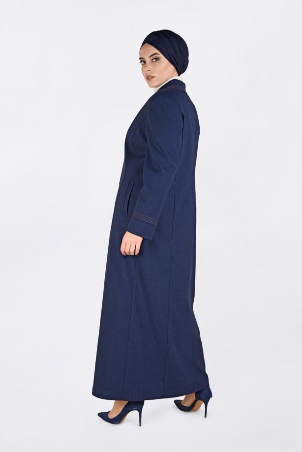 Hijab clothing NAVY BLUE ALVİNA CLASSIC COLLAR BUTTONED TOPCOAT 1361  - TRENDTESETTÜR