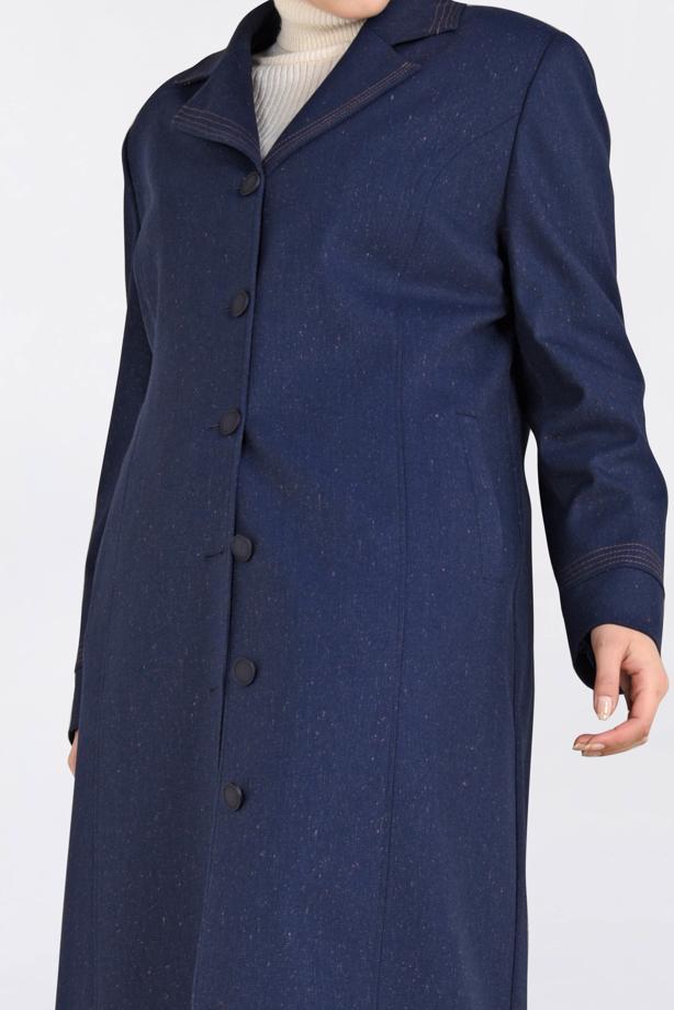 Hijab clothing NAVY BLUE ALVİNA CLASSIC COLLAR BUTTONED TOPCOAT 1361  - TRENDTESETTÜR
