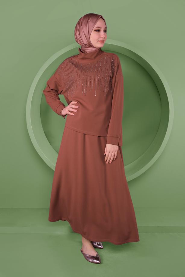 Hijab clothing ORANGE ALVINA GEM EMBROIDERED 2-PIECE SKIRT SUIT T 41413 - TRENDTESETTÜR