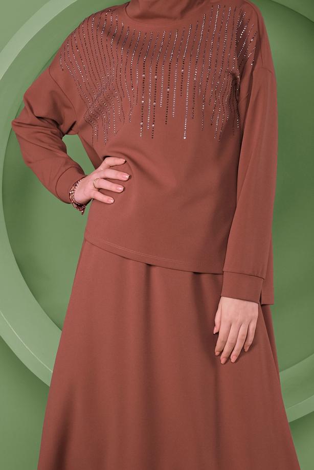 Hijab clothing ORANGE ALVINA GEM EMBROIDERED 2-PIECE SKIRT SUIT T 41413 - TRENDTESETTÜR