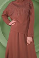 Hijab clothing ORANGE ALVINA GEM EMBROIDERED 2-PIECE SKIRT SUIT T 41413