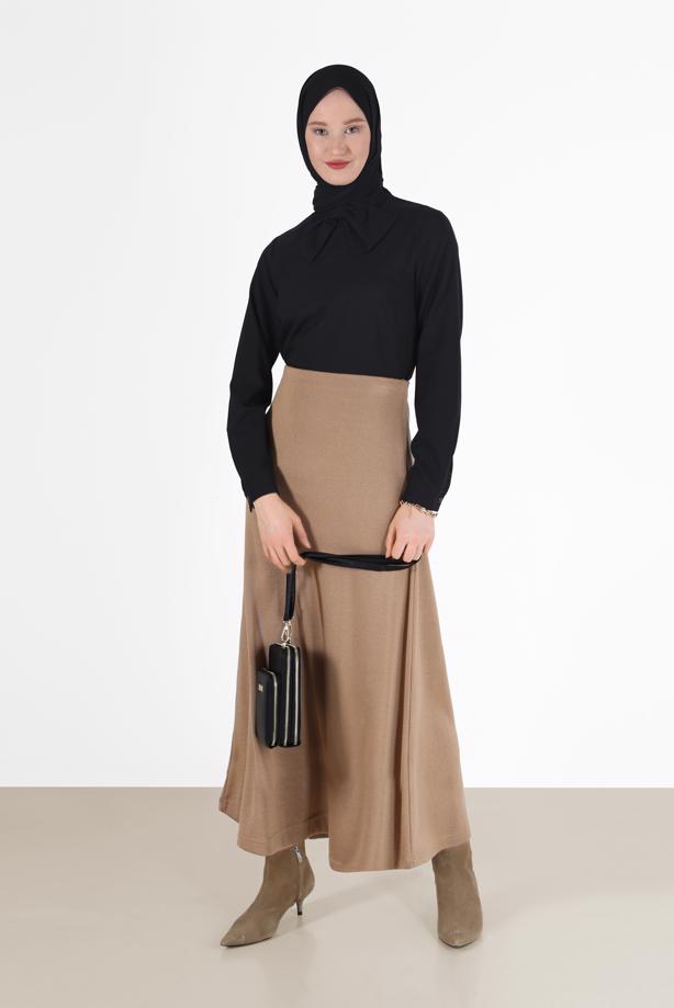 Hijab clothing BLACK ZIPPERED BLOUSE WITH TIED BOW DETAIL 40202 - TRENDTESETTÜR