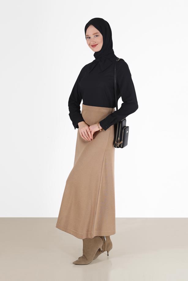 Hijab clothing BLACK ZIPPERED BLOUSE WITH TIED BOW DETAIL 40202 - TRENDTESETTÜR