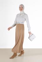 Hijab clothing CREAM ZIPPERED BLOUSE WITH TIED BOW DETAIL 40202