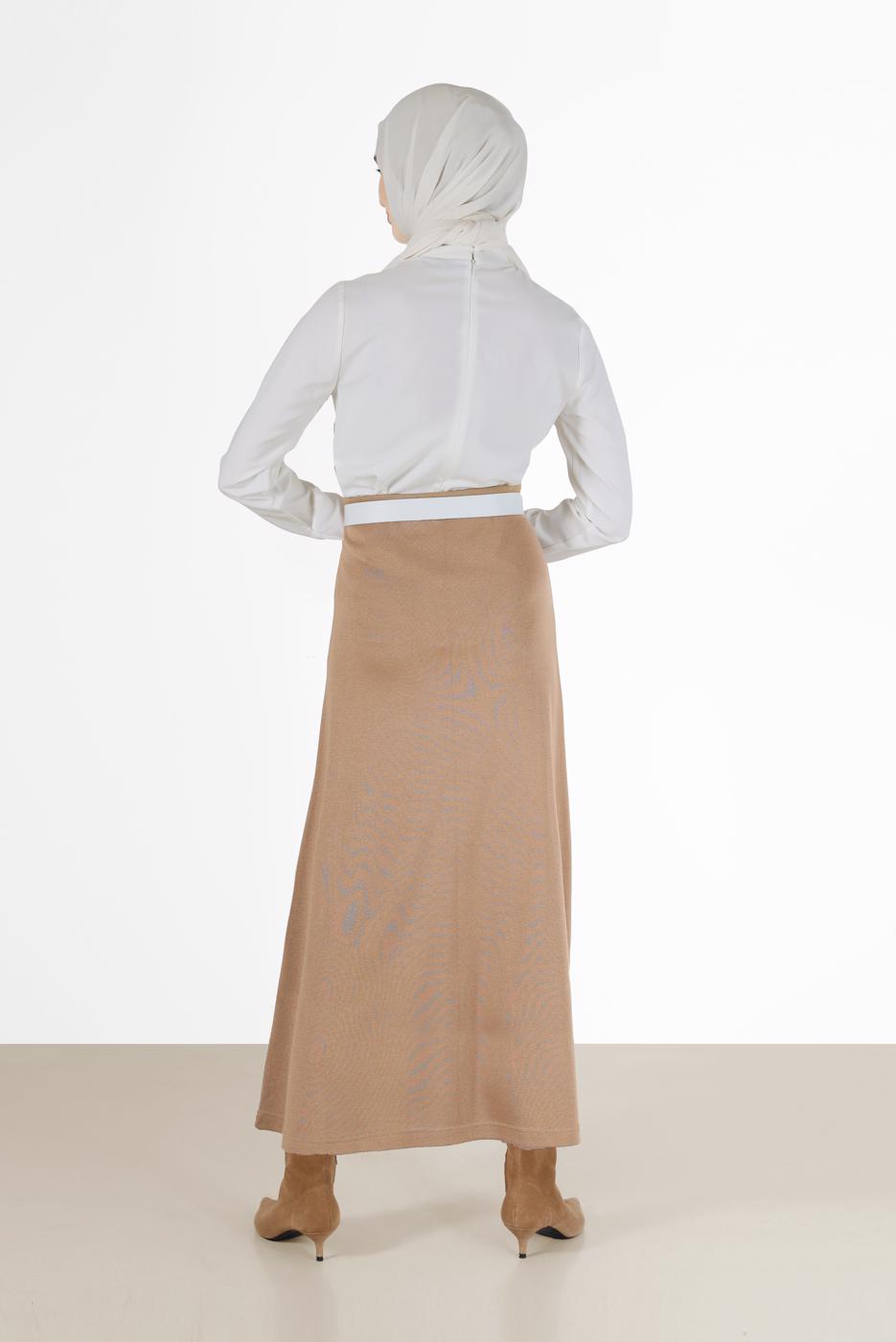 Hijab clothing CREAM ZIPPERED BLOUSE WITH TIED BOW DETAIL 40202