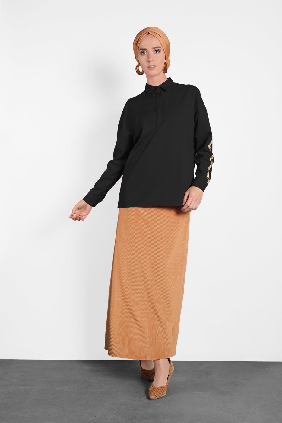 Hijab clothing BLACK ALVİNA LEOPARD PATTERN DETAIL BUTTONED BLOUSE 40288 