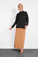 Hijab clothing BLACK ALVİNA LEOPARD PATTERN DETAIL BUTTONED BLOUSE 40288 