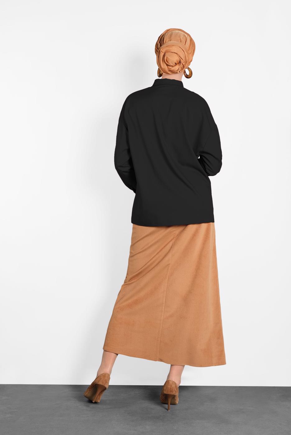 Tesettür giyim SİYAH ALVİNA LEOPAR DESEN DETAYLI DÜĞMELİ BLUZ 40288 