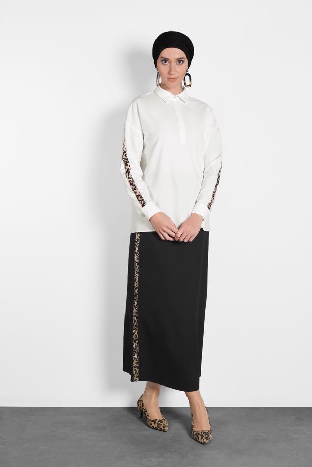 Hijab clothing CREAM ALVİNA LEOPARD PATTERN DETAIL BUTTONED BLOUSE 40288  - TRENDTESETTÜR
