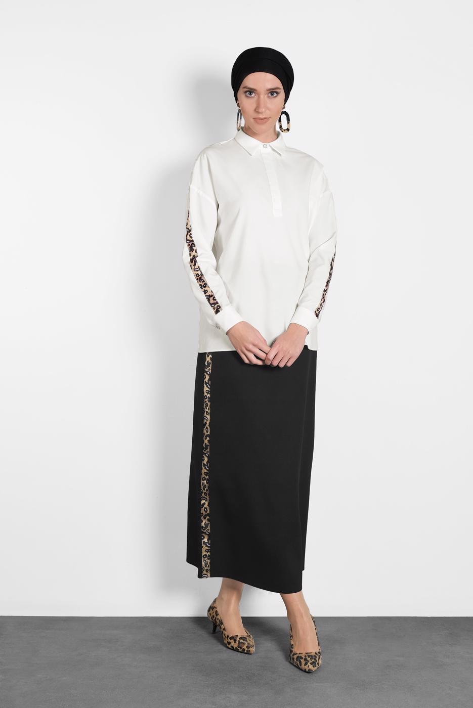 Hijab clothing CREAM ALVİNA LEOPARD PATTERN DETAIL BUTTONED BLOUSE 40288 