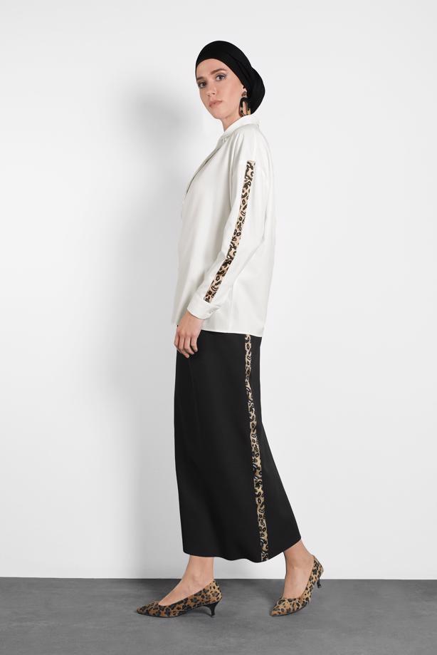 Hijab clothing CREAM ALVİNA LEOPARD PATTERN DETAIL BUTTONED BLOUSE 40288  - TRENDTESETTÜR
