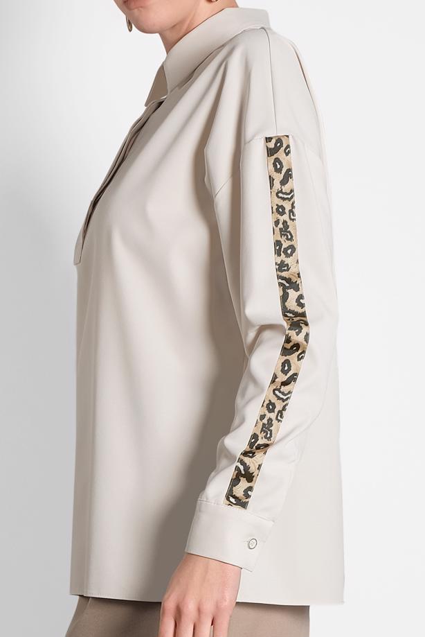 Hijab clothing BEIGE ALVİNA LEOPARD PATTERN DETAIL BUTTONED BLOUSE 40288  - TRENDTESETTÜR