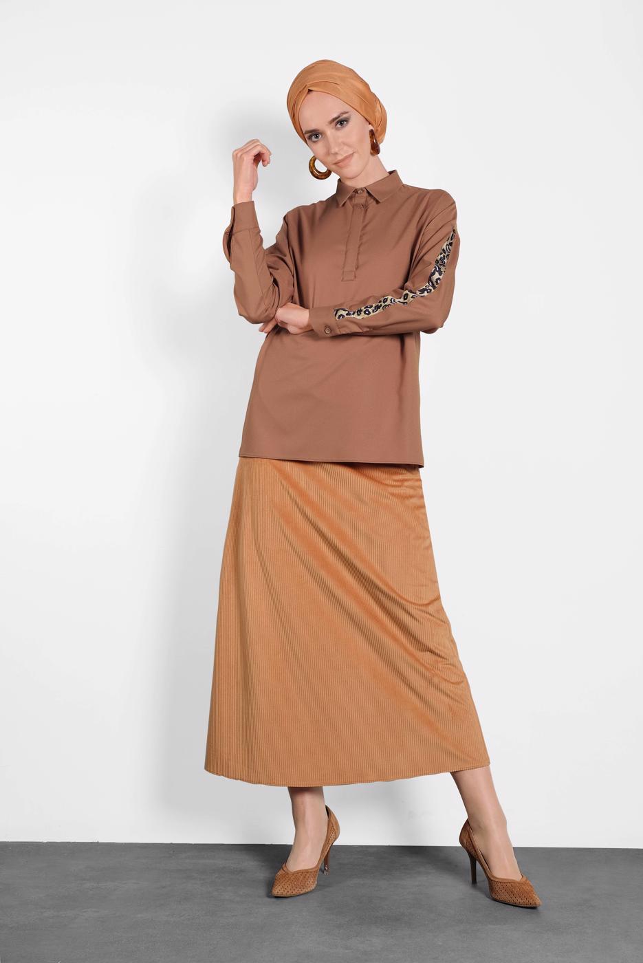 Hijab clothing TABA ALVİNA LEOPARD PATTERN DETAIL BUTTONED BLOUSE 40288 