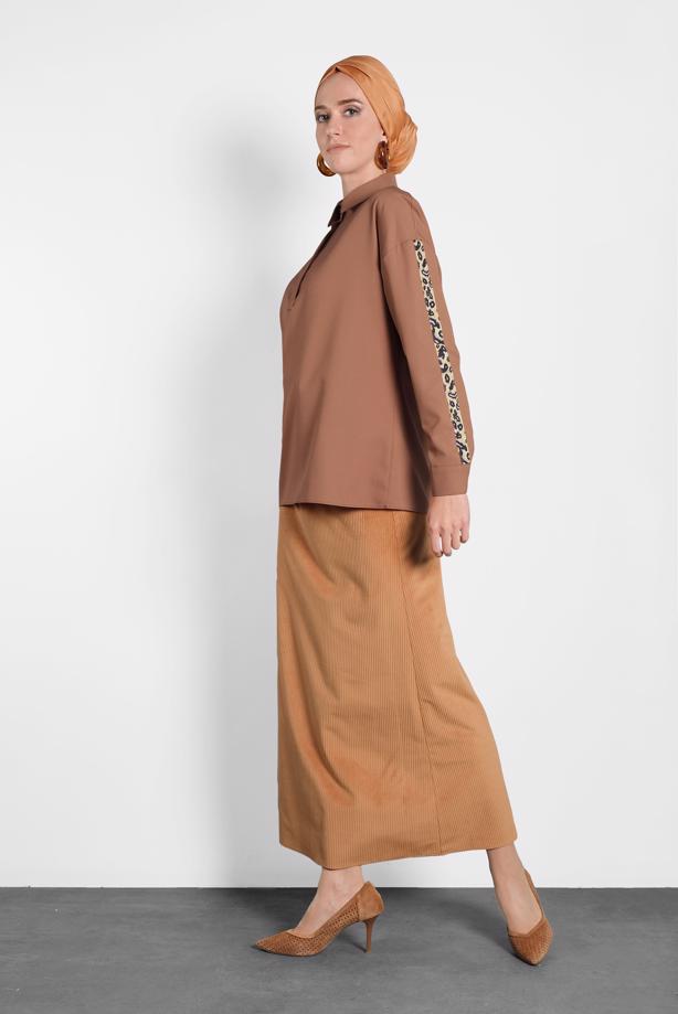 Hijab clothing TABA ALVİNA LEOPARD PATTERN DETAIL BUTTONED BLOUSE 40288  - TRENDTESETTÜR